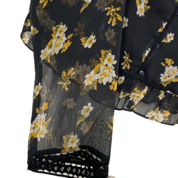 Zara floral button up ruffle hem sheer top s - Picture 3 of 7